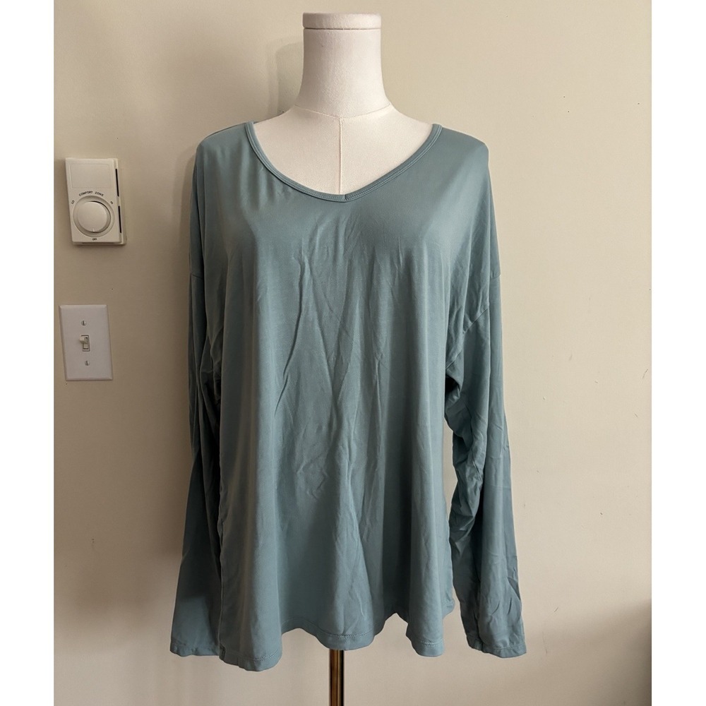 Halara Womens Large V Neck Long Sleeve Casual Top T Shirt Blue Athleisure Lounge